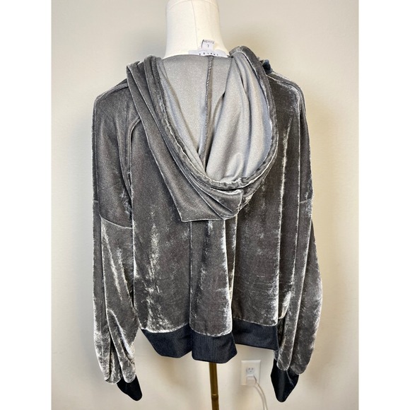 FAVLUX Fashion Women's Gray Velvet Quarter Zip Hoodie Size L - Picture 4 of 7